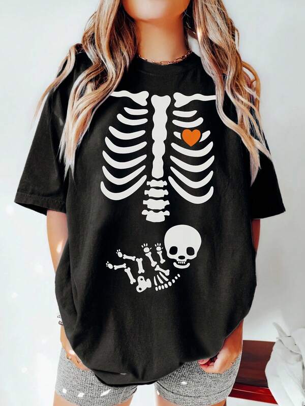 Halloween "Spooky Maternity Clothes," New Mom Printed Crew Neck T-Shirts, Funny 2025 Pregnancy Announcement T-Shirts, Fall Gifts For Expectant Mothers, Y2K, Streetwear, Halloween Costumes, Fall Tops