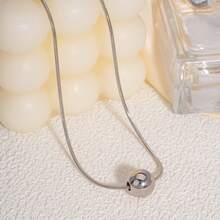 Stainless Steel Silver-Color Round Ball Pendant Necklace Snake Chain Bead Necklace Fashion Jewelry For Women Men - Bạc - Xem 4