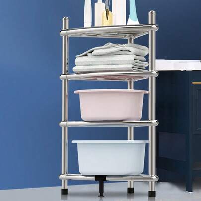 1 peça de 4 andares de aço inoxidável prateleira de armazenamento para banheiro, organizador de armazenamento para banheiro, canto, prateleira de chão para banheiro e cozinha