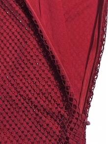 Elisanya Elegant Sexy Straps Sequins Mesh Sparkly Rhinestone Halter Dress Female Temperament Party Birthday Graduation - Red - View 8