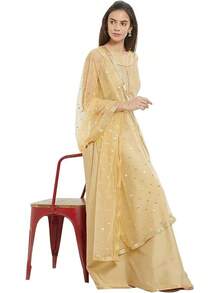 Woman's Embellished Net Dupatta Scarf Shawl Wrap Soft Bridal Wedding - Krim - View 3