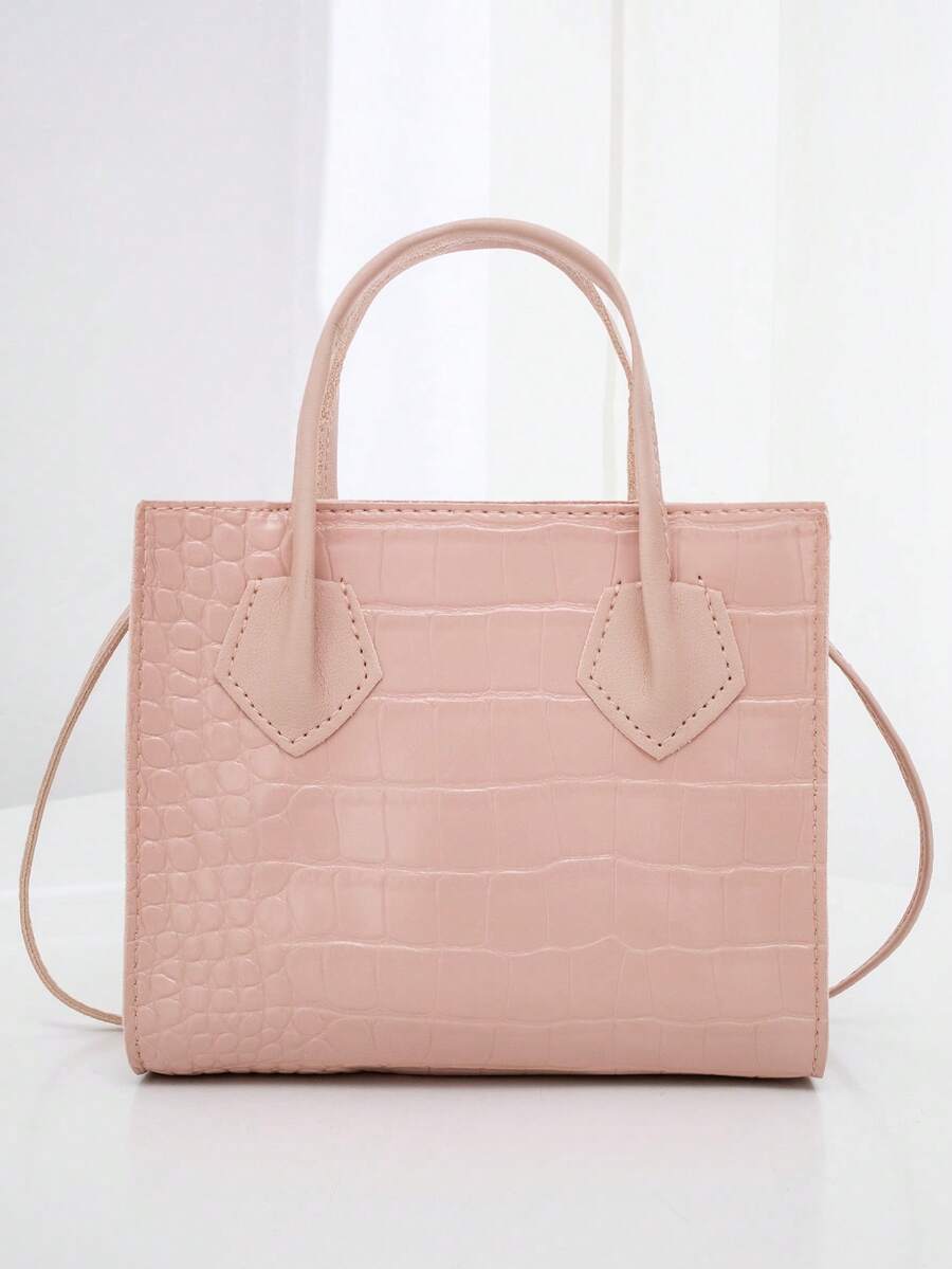 鳄鱼印花斜挎包，星期五 - 粉色 - 查看 1