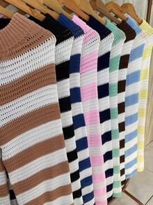 Beach Cover-Ups Women's Striped Pants Knit Fashion Knit Summer Sarong Flare Bloggers Quality Drawstring Adjustment - 淺藍色 - 查看 3