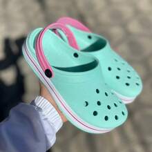 Women's Adult Simple Beach Slippers Openwork Fabric Beach Flip Flops - Aqua Green/Pink - View 3