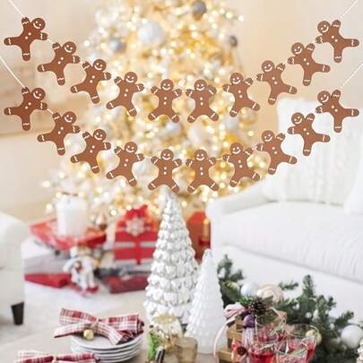 Pack Gingerbread Theme Garland Banner Christmas Hanging Decorations Tree Ornaments Christmas Bunting Banner For Xmas Party Holiday Home Wall Decor