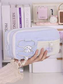 1 件高品质抽绳铅笔盒，采用 3D 贴片设计，大容量奢华文具袋，颜色柔和，适合学生、返校礼物