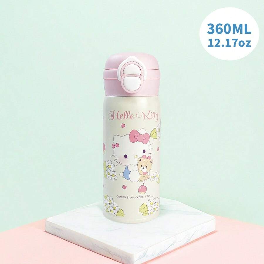 Miniso 1 pieza Vaso aislado al vacío de acero inoxidable 304 Hello Kitty Rakuichi, 360ml/12.17oz, apto para uso doméstico y estudiantil - Rosa - Ver 1