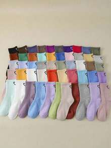 1/10/20/30/40双装随机心形图案袜子，柔软透气，防臭，适合运动、休闲、校园穿着，男女通用，情侣款，四季皆宜，秋冬季节适用。 - 彩色 - 查看 3