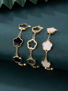 1 Bộ: 2 chiếc vòng tay cỏ ba lá đen trắng cổ điển, 1 chiếc vòng tay cỏ ba lá rỗng bằng vàng dành cho nữ - Nhiều màu - Xem 2