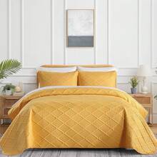 Yiran - Juego de edredón de color beige, tamaño, ligero, diseño de ondas ultrasónicas, colcha de microfibra suave para todas las estaciones, estilo moderno, juego de funda de cama de 3 piezas - Mostaza amarillo-diamante - Ver 2