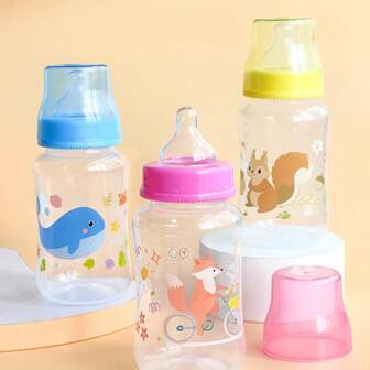 天然婴儿奶瓶 新生儿可移动奶瓶 母乳喂养奶瓶 宽口径 2.36 盎司（约 67 克） 防胀气 1 级奶嘴 适用于 0 个月以上婴儿 彩色卡通图案 可爱