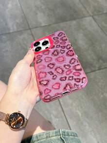 Pink Textured Phone Case Compatible With Iphone 14 Pro Max/16 Pro Max, Minimalist & Cute Design Suitable For Men, Compatible With Iphone 13/14/12, Suitable For Women, Compatible With Iphone 11 Pro Max, Electroplated Buttons, Shock-Proof Compatible With Iphone 13 Pro, 15 Pro Max, 16 Plus, Cute & Minimalist Design - Pink Mirror Frame Silver Powder - View 4