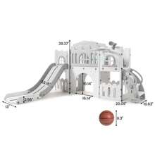 8 En 1 Conjunto De Tobogán para Niños De 1 a 3 Años, Conjunto De Juego con Tobogán, Escalera, Túnel, Canasta De Baloncesto, Espacio De Almacenamiento y Telescopio - gris - Ver 2