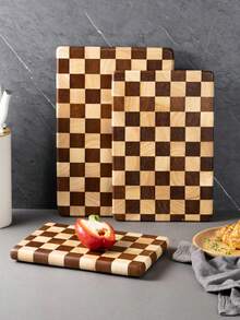 1pc Creative Checkerboard Pattern Cutting Board - Mosaic Design Wooden Reversible Meat, Bread And Fruit Chopping Board For Vegetables, Fruits And Food Preparation - Non-Slip Wooden Cutting Board, Food Contact Surface - Multicolor - View 4