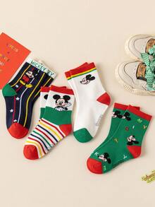 Disney 8/4/1 双装米奇米妮图案儿童中筒袜，可爱卡通独特设计，时尚休闲透气学生袜，适合日常穿着、返校季、节日礼物 - 彩色 - 查看 3