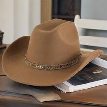 Women Men Cowgirl Hat, Vintage Shiny Hot Fix Drills Soft Roll-Up Wide Brim Western Hat For Daily Party - 棕色 - 查看 3