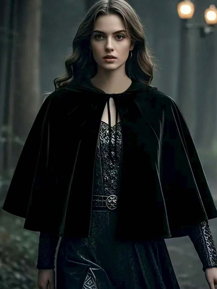 1 Chiếc Mũ nhung đen biểu diễn tiệc Giáng sinh 60cm23,62in, Áo choàng ngắn, thích hợp cho nhiều loại đạo cụ biểu diễn sân khấu hóa trang tiệc lễ hội - màu đen - Xem 1