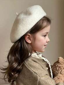 Ages 3-8 1PC Kids Solid Retro Beret Hat, Unisex Cute Fashion Artist Cap For Spring & Autumn Toddler Girls Boys Outdoor Daily Use-Christmas Beret-Suitable For Christmas Party Outfits