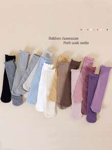 1双/3双儿童秋冬针织条纹过膝袜，女童过膝袜 - 彩色 - 查看 2