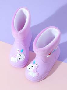 2025 New Children's Mid-Calf Rain Boots, Thick Warm Durable Rubber Boots, Cute Cartoon Plush Fabric High-End, Suitable For Boys And Girls, Elementary School Students, Fresh Style Mid-Calf Rain Boots, Sturdy And Waterproof, Anti-Slip