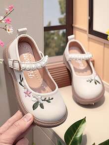 Girls' Princess Shoes, Retro Embroidered, Soft Bottom Casual Flats, Suitable For Students And Outings, Baby Birthday Gift - Beige - View 3