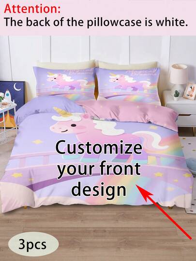 3PCS Customizing A Personalized Double-Sided Duvet Cover Requires Uploading Two Pictures. Polyester Material Is Suitable For Children And Couples As A Gift. Please Note That The Pillowcase Is Single-Sided, And The Front Pattern Adopts The Picture On The Front Of The Duvet Cover