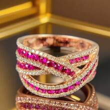 This Dazzling Ladies' Fashion Ring Is Set With Luxurious Red Synthetic Garnet. It Is Suitable For Daily Parties And Anniversary Gifts. It Is A Carefully Selected High-Quality Gift For Ladies - Hot Pink - View 1