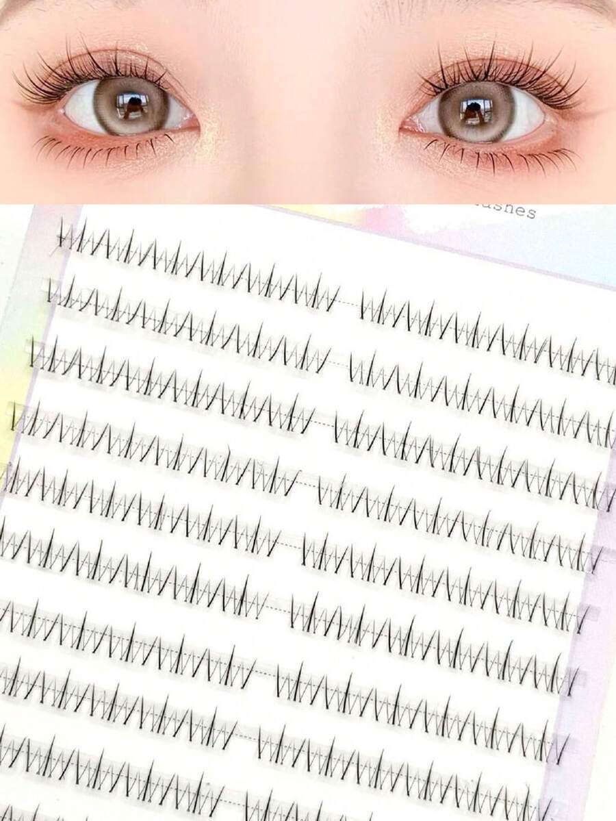 120 件赵云睫毛，自然大气，慵懒逼真分段式浓密透明茎假睫毛 - B - 查看 1