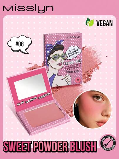 Misslyn Blush in polvere Treat Me SWEET POWDER, texture in polvere seta, illumina il viso con colori opachi o shimmer, con specchio, finish opaco naturale, pigmento duraturo, leggero, liscio, sfumabile, blush in polvere naturale, trucco Y2K per feste, spiaggia, viaggi, vacanze, campeggio, all'aperto, regalo per ragazze, nuovo anno, cosmetici, cosplay, festival, colori fantasia per campus, scuola, fascino, San Valentino, vegano, cruelty free