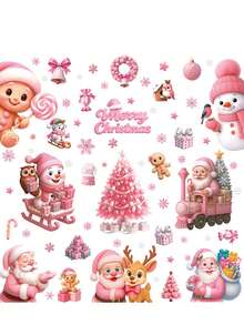 6pcs/1pc Pink Christmas Static-Cling Window Decals – Suitable For Decorating Walls, Windows, And Glass Surfaces; Perfect For Christmas Home Decor And Party Setups. - Multicolor - View 8
