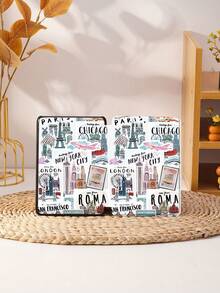 Travel Style Illustration Pattern Tablet Protective Case, Compatible With IPad 9.7/10.2/10.5/10.9/12.9/Pro 11, 10th Generation, Compatible With Samsung Galaxy Tab S6 Lite 10.4-Inch, Compatible With Kindle Paperwhite 12th Gen 2024, Kindle (11th Generation) 2022 Version, Soft Anti Fall, Intelligent Standing/Automatic Wake-Up/Sleep.