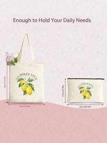 1/2pcs Large Canvas Tote Bag-Lemon Design Light Shopping Bag Cosmetic Bag Shoulder Bag, Ladies, Farmers Market, Picnic, Lemon Lovers Gift, Summer Style Handle, Beach Shopping Essential Foldable, Large Capacity, Light Weight, Stylish Personalized Tote Bag, Shoulder Bag, Casual Shopping Bag Store Back To School