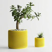 ORIZZONTE Modern Decorative Vase With Spiral Wave Texture – Creative Design For Plants, Cactus, Bonsai – Home/Office Gift Idea – Available In 2 Sizes – 100% Made In Italy, Shipping From Italy - Màu vàng - Xem 2