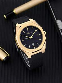 Classic Casual Quartz Men's Octagonal Quartz Watch - Black Gold - View 3