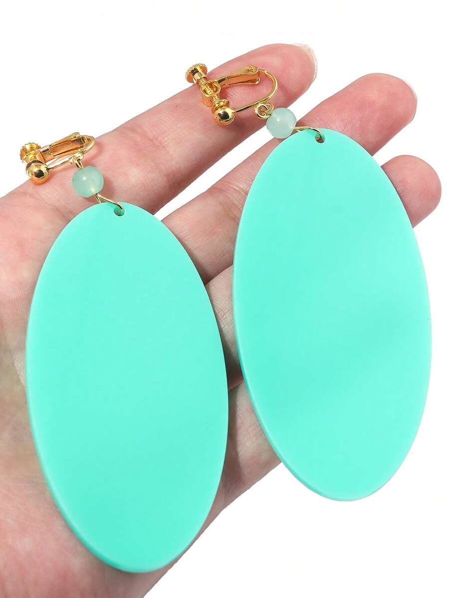 Momo Ayase 角色扮演耳环绿色椭圆形圆盘吊坠耳环耳夹女士珠宝配饰道具（珠子颜色可能有所不同。请参考实际产品。） - 綠色 - 查看 1