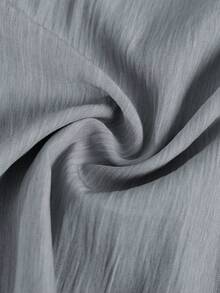 2 件套男士休闲褶皱面料领短袖衬衫，配有抽绳腰带裤，纯色适合餐饮、聚会、度假、居家、办公室，用途广泛，是送给男朋友或丈夫的绝佳礼物，春夏季 - 淺灰色 - 查看 6