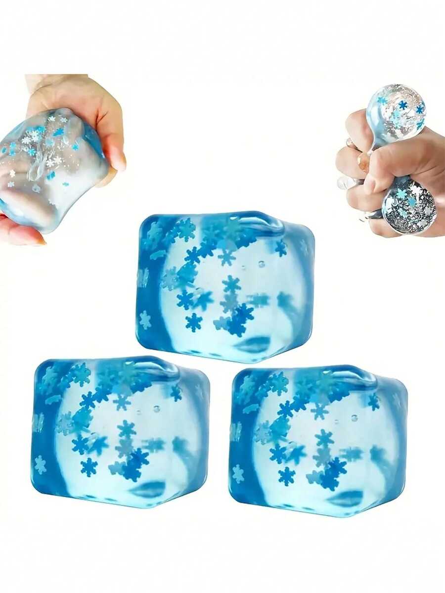 1個冰塊造型壓力球，內含雪花，慢回彈橡膠感官玩具，緩解焦慮，教室獎勵，適合兒童與成人的舒壓玩具，萬聖節/聖誕禮物，Taba 軟矽膠，派對禮品袋填充物，隨機包裝袋