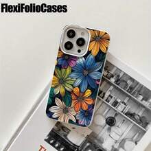 Fundas y carcasas protectoras para teléfono con diseño de acuarela, líneas negras, flores pequeñas y orificios grandes. Compatibles con phone 16 Pro Max, 16, 15 Pro, 14, 14 Plus/14 Pro Max, 13, 13 Pro, 12 Pro, 11/11 Pro. Regalos para cumpleaños y festividades - Negro - Ver 5