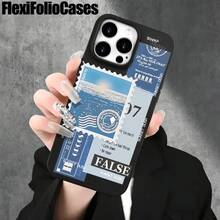 Fundas de imitación para teléfono con orificios grandes y letras adhesivas azules. Diseñadas para varios modelos, incluyendo las series 16 Pro, 16, 15 Pro, 14, 14 Plus, 14 Pro, 13, 13 Pro, 12 Pro y 11/11 Pro. Regalos para cumpleaños y celebraciones. - Negro - Ver 4