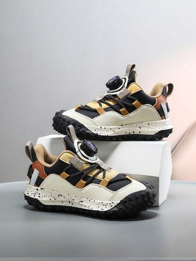 1 Paio di Scarpe Sportive Invernali di Moda per Bambini, in Finta Pelle Effetto Patchwork, Antiscivolo, Morbide e Durevoli con Fibbia Rotante, Adatte per Uso Casual all'Aperto per Bambini Piccoli