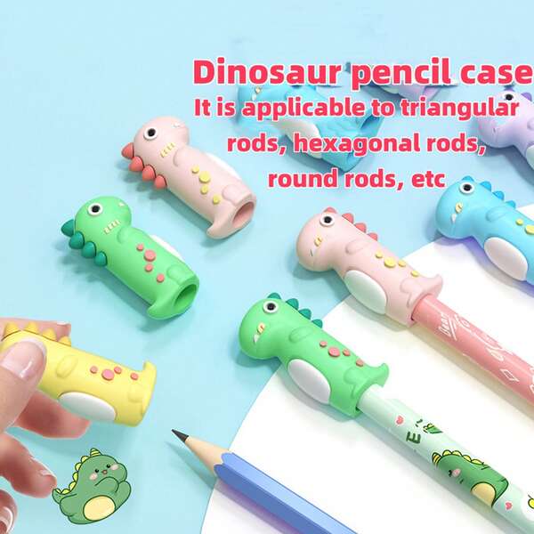 5 piezas/10 piezas Protectores de punta de lápiz con forma de dinosaurio divertidos y aleatorios, de silicona - Protegen la punta del lápiz, mantienen limpio el estuche del lápiz, accesorios de almacenamiento de lápices, regalos para fiestas