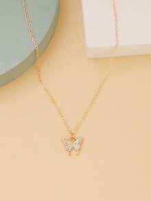 1 件时尚简约双心镂空项链，适合日常佩戴，也可作为约会礼物 - 金黃色 - 查看 3