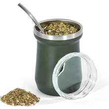 Yerba Mate Cup 5 Oz, Yerba Mate Gourd And Bombilla Straw Set, Stainless Steel Double Wall Vacuum Insulated Tea Cup Dark Blue