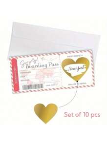 10 张惊喜登机牌刮刮券，附信封和心形贴纸 - 纸质旅行券，适合生日、周年纪念日、圣诞节、情人节、婚礼 - 刮刮登机牌：惊喜旅行礼物 - 以节日的方式揭示您的目的地 - 粉色 - 查看 9