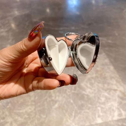 Pudełko na tabletki ze stali nierdzewnej w kształcie serca, zdobione kryształkami, mini organizer na tabletki, kompaktowe etui do przechowywania kapsułek