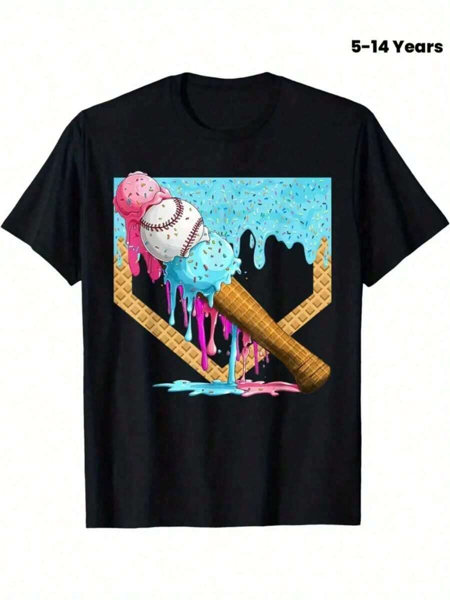 Baseball Drip For Boys Ice Cream Drip Youth Boys Baseball T-Shirt Gifts For Boys Girls Kids YYQ 180g - 彩色 - 查看 1