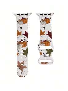Halloween Pumpkin Leaf Autumn Print Watch Band Compatible With Apple Watch Series 10/Ultra/SE/8/7/6/5/4/3/2/1 - Stylish Replacement Strap Compatible With Apple Smart Watch