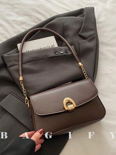 时尚纯色金属装饰多用途腋下单肩包，适合购物、钱包、手提包、年轻女性、大学生、新婚夫妇、办公室女士。非常适合办公室、大学、工作、商务、通勤、户外活动、旅行和野餐。