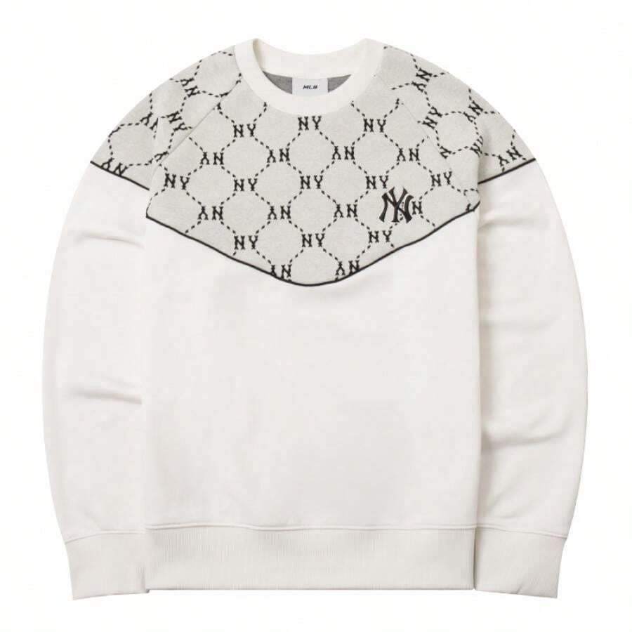 MLB Monogrâmico Unissex Dia Jacquard Meia Blusão, Tops Casuais de Moletom, Roupas Esportivas