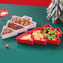 Bandeja multicompartimento con forma de árbol de Navidad para servir frutos secos, aperitivos y dulces, adecuada para servir alimentos, aperitivos, bebidas, sushi, pizza, postres, pasteles y pan, bandeja de desayuno, bandeja de café, bandeja de té, bandeja de delicatessen, menaje de cocina del hogar, bandeja de servir reutilizable con ambiente navideño, 1 pieza